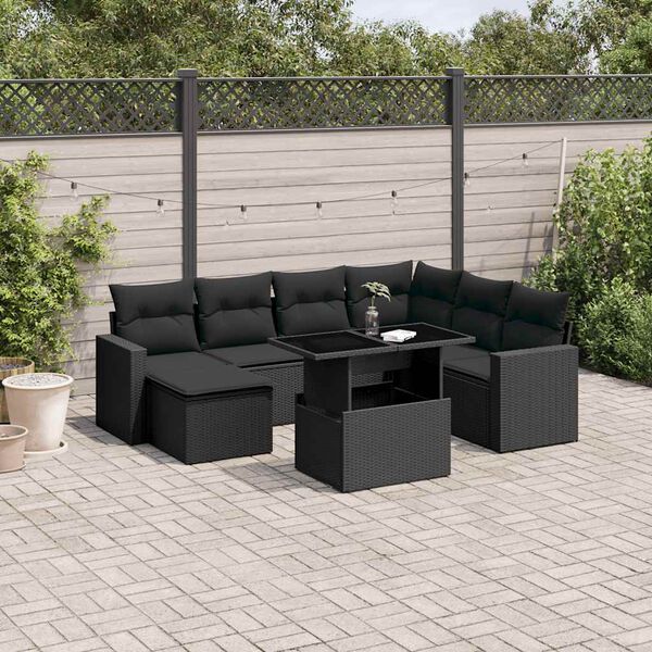 vidaXL Set Divani da Giardino con Cuscini 8 pz Nero in Polyrattan