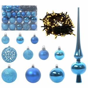 vidaXL Set di Palle di Natale con 150 LED 61 pcs Blu Plastica