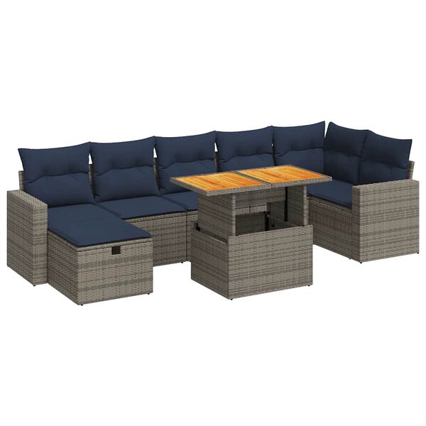 vidaXL Set Divani Giardino 8 pz con Cuscini Marrone Polyrattan Acacia
