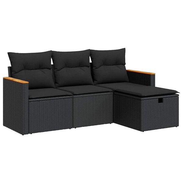 vidaXL Set Divani da Giardino 4 pz con Cuscini Nero in Polyrattan
