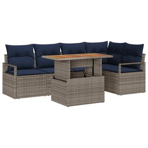 vidaXL Set Divano da Giardino 6 pz 5-Numero di posti Grigio e Blu Navy
