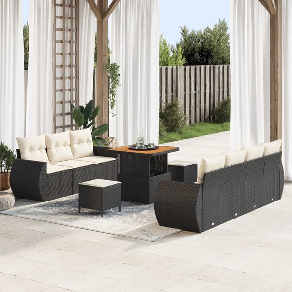 vidaXL Set Divano da Giardino con cuscino 10 pcs Nero polyrattan