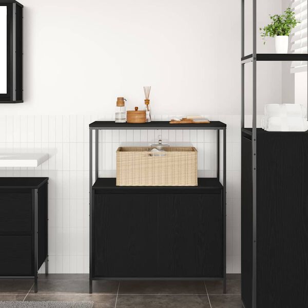 vidaXL Mobile da Bagno con Ripiani Rovere Nero 76,5x35x95 cm