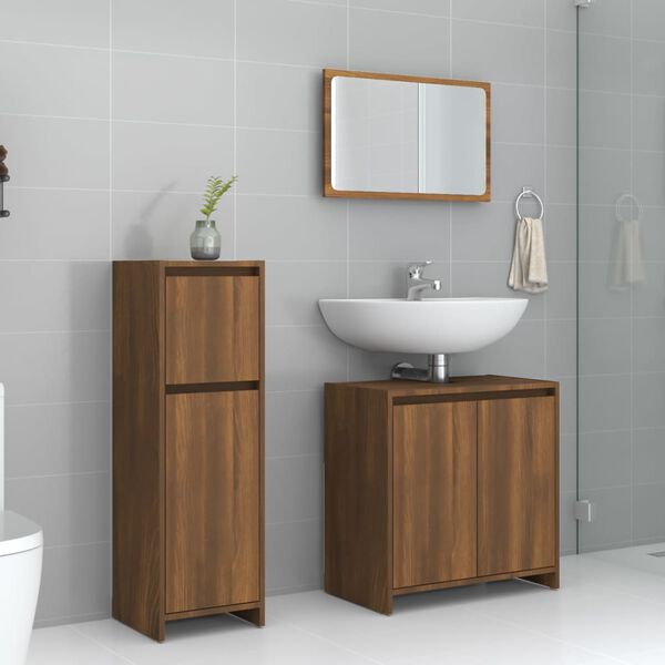 vidaXL Set Mobili da Bagno 3 pz Rovere Marrone in Legno Multistrato