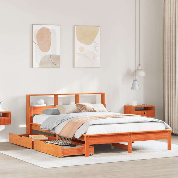 vidaXL Letto Libreria senza Materasso Marrone Cera 120x200 cm in Pino