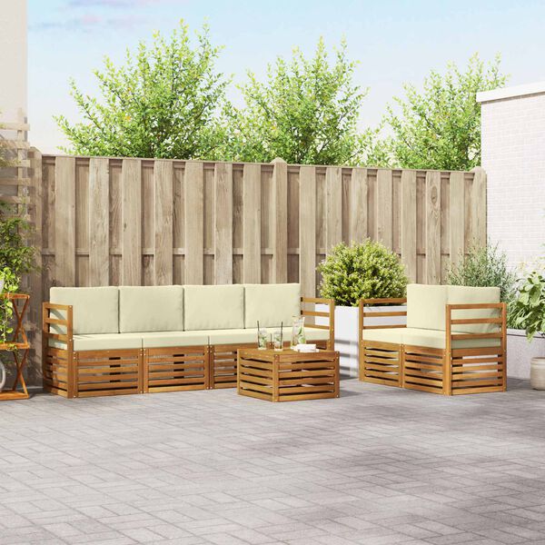 vidaXL Set divani 7 pcs Naturale e Crema Legno di Acacia Massello