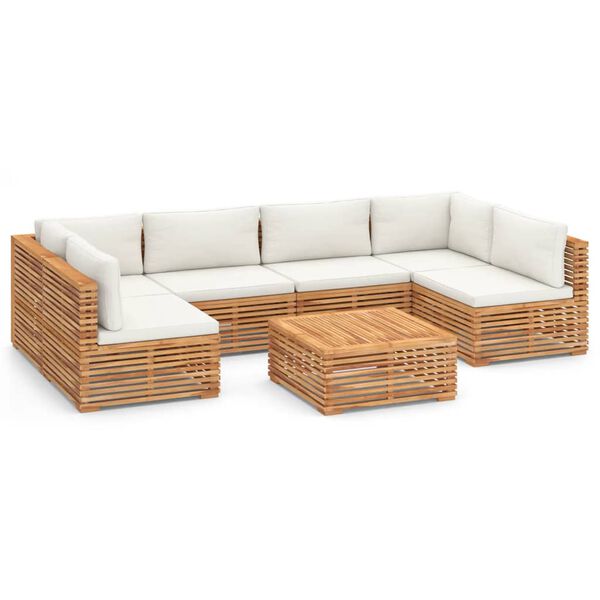 vidaXL Set Divani da Giardino 7 pz con Cuscini Crema in Legno di Teak