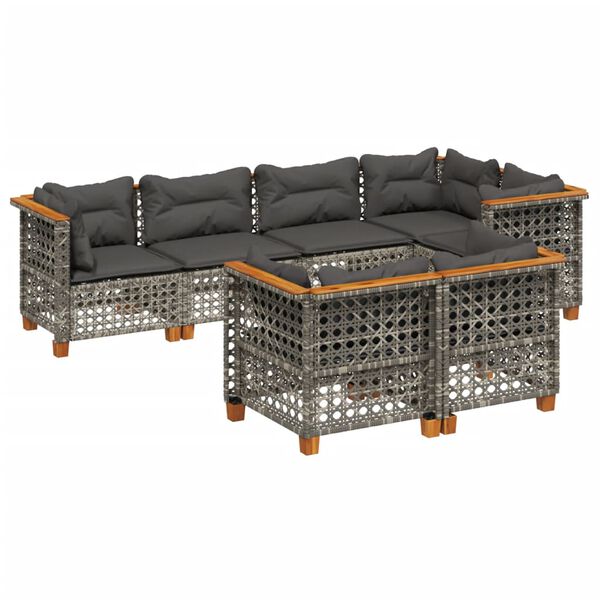 vidaXL Set Divani da Giardino 7 pz con Cuscini Grigio in Polyrattan