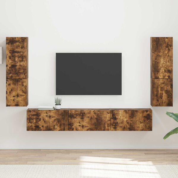 vidaXL Set mobile TV 4 pcs Rovere fum&eacute; Legno multistrato