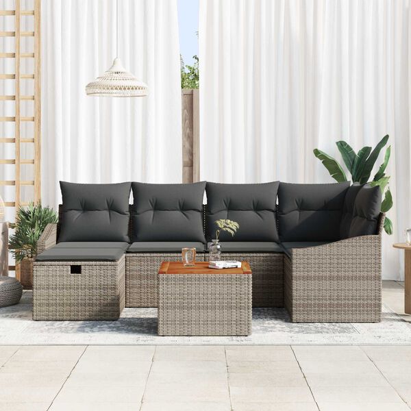 vidaXL Set Divano da Giardino con cuscino 7 pcs Grigio Poly Rattan