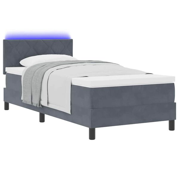vidaXL Letto a Sorgente LED con led Grigio scuro 90 x 200 cm Velluto