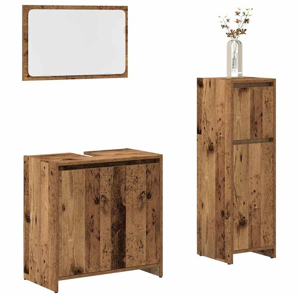 vidaXL Set Mobili da Bagno 3 pz Legno Antico in Legno Multistrato