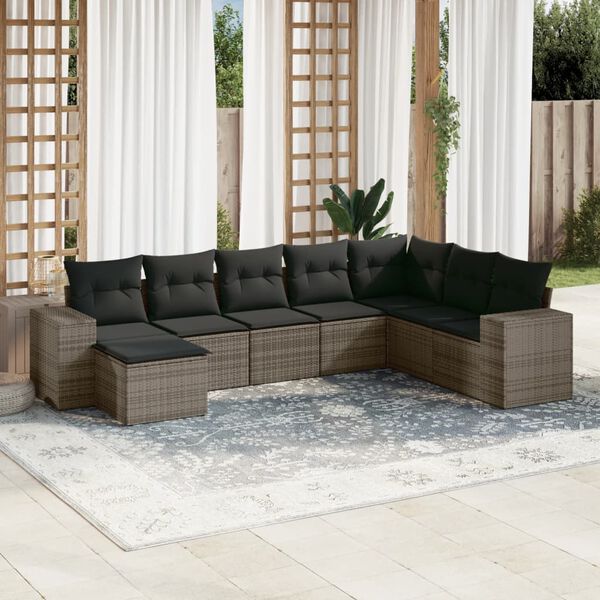 vidaXL Set Divano da Giardino 8 pz con Cuscini Grigio in Polyrattan