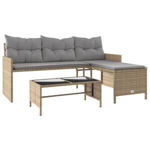 vidaXL Divano Giardino con Tavolo e Cuscini a L Beige Misto Polyrattan
