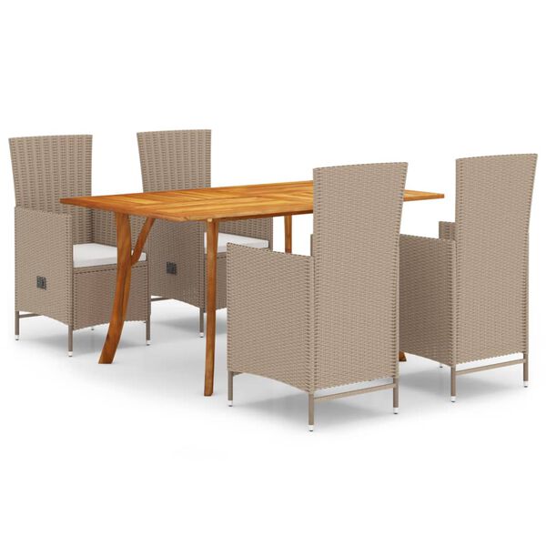 vidaXL Set Mobili da Pranzo per Giardino 5 pz Beige