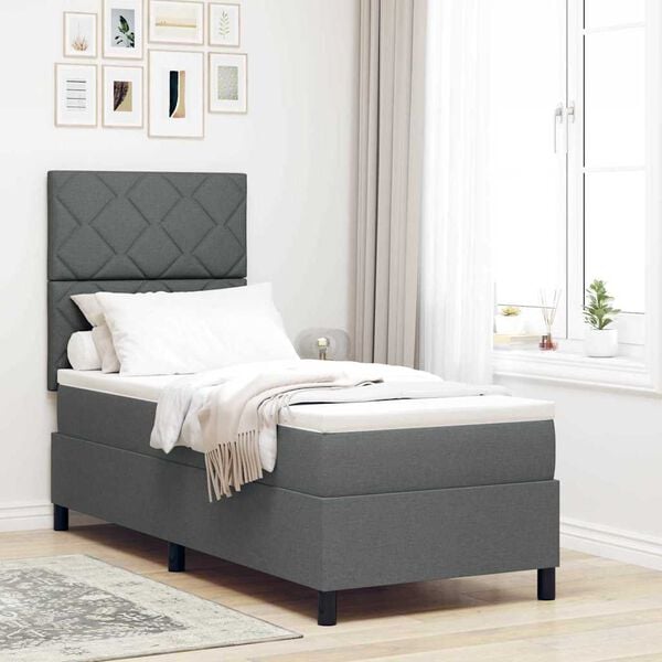 vidaXL Letto a molle con materasso Grigio scuro 80 x 200 cm Tessuto
