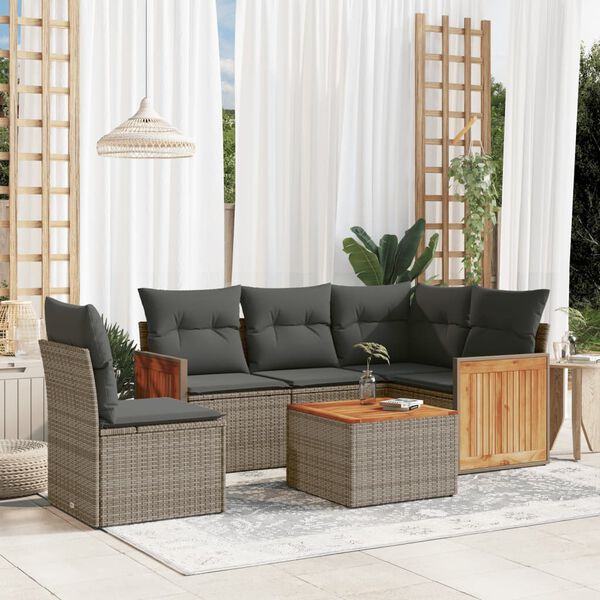vidaXL Set Divano da Giardino 6 pz con Cuscini Grigio in Polyrattan