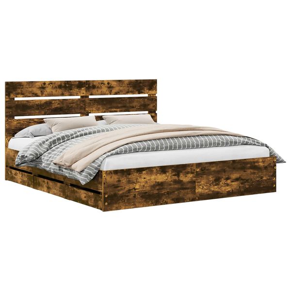 vidaXL Struttura del letto con cassetto Rovere fum&eacute; 180 x 200 cm