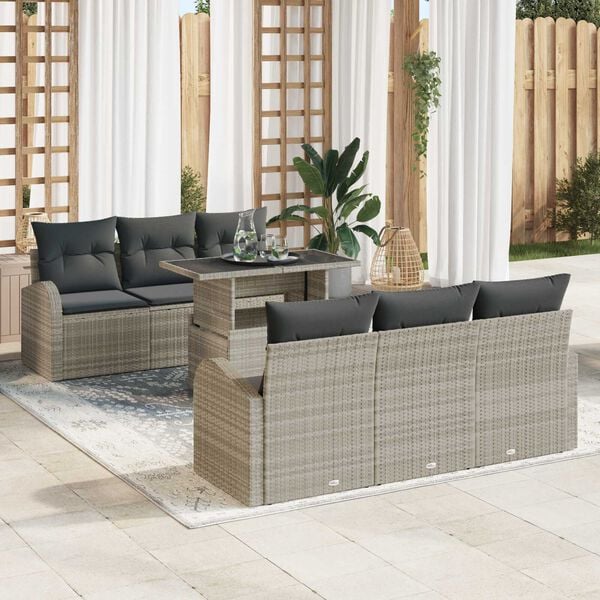 vidaXL Set Divano da Giardino 7 pcs Grigio chiaro Poly Rattan