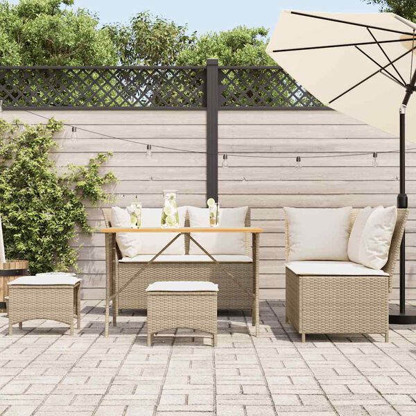 vidaXL Set Divano da Giardino 5 pz con Cuscini Beige in Polyrattan