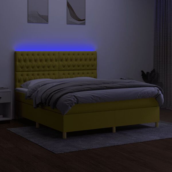 vidaXL Letto a Molle con Materasso e LED Verde 160x200 cm in Tessuto