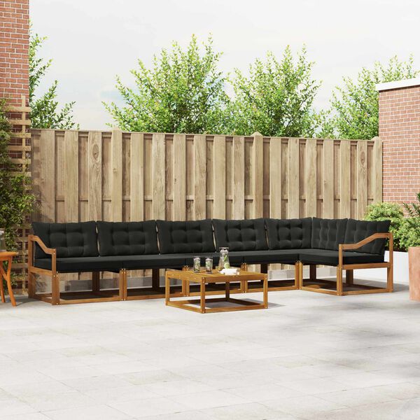 vidaXL Set di divani da esterno con cuscino 7 pcs Naturale e Nero
