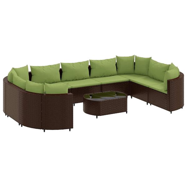 vidaXL Set Divani da Giardino 10pz con Cuscini in Polyrattan Marrone