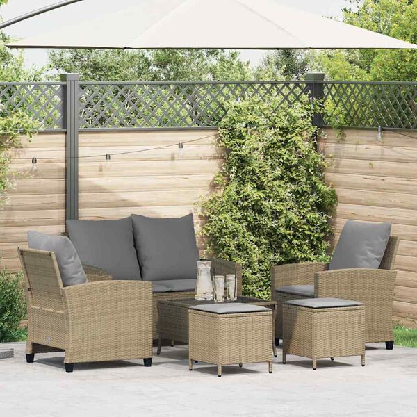 vidaXL Set Divano da Giardino 6 pz con Cuscini Beige in Polyrattan