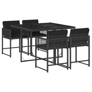 vidaXL Set da Pranzo da Giardino 5 pz Nero con Cuscini in Polyrattan