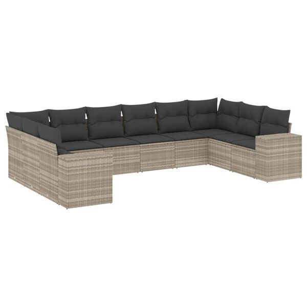 vidaXL Set Divano Giardino 10 pz con Cuscini Grigio Chiaro Polyrattan