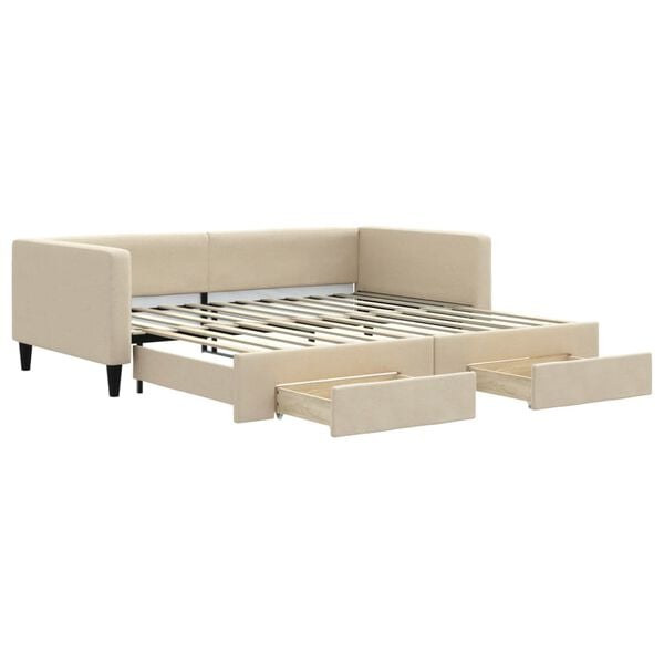 vidaXL Divano Letto Estraibile con Cassetti Crema 100x200cm in Tessuto