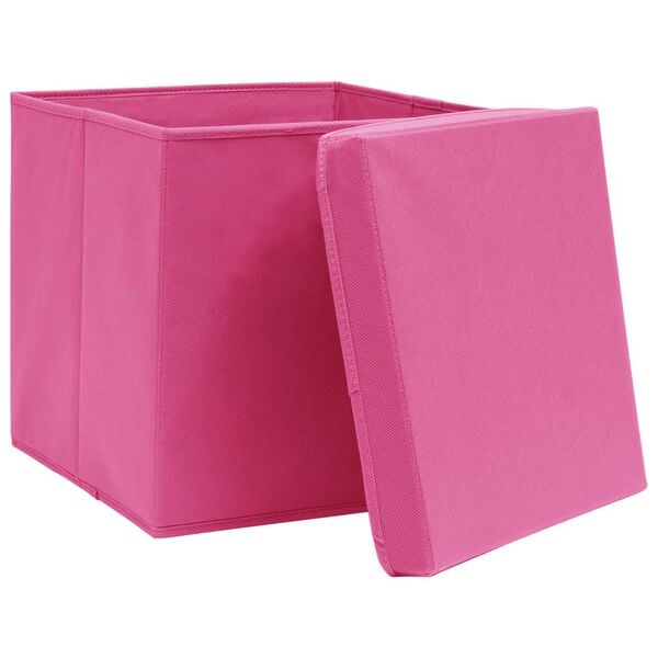 vidaXL Contenitori con Coperchi 4 pz 28x28x28 cm Rosa