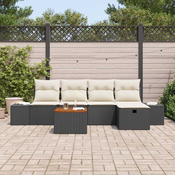 vidaXL Set Divano da Giardino con cuscino 6 pcs Nero Poly Rattan