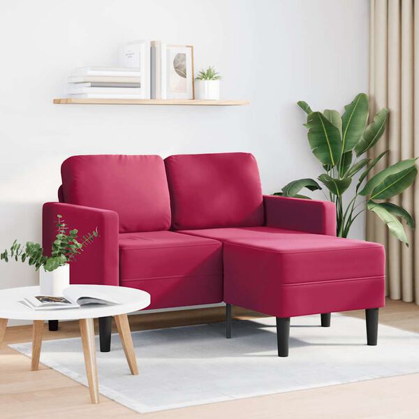 vidaXL Divano 2 Posti con Chaise longue a L Rosso Vino 125 cm Velluto