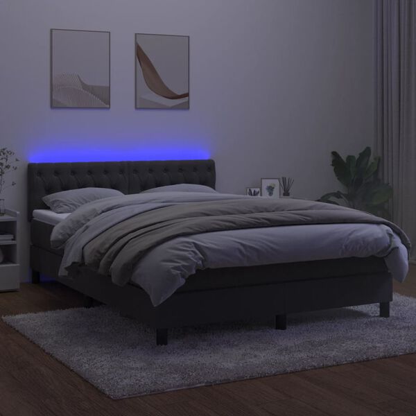 vidaXL Letto a Molle con Materasso e LED Grigio Scuro 140x190 cm