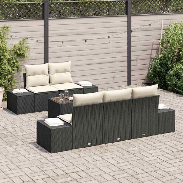 vidaXL Set Divano da Giardino con cuscino 6 pcs Nero polyrattan