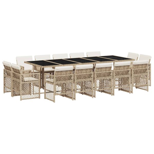 vidaXL Set da Pranzo da Giardino 15 pz con Cuscini Beige in Polyrattan
