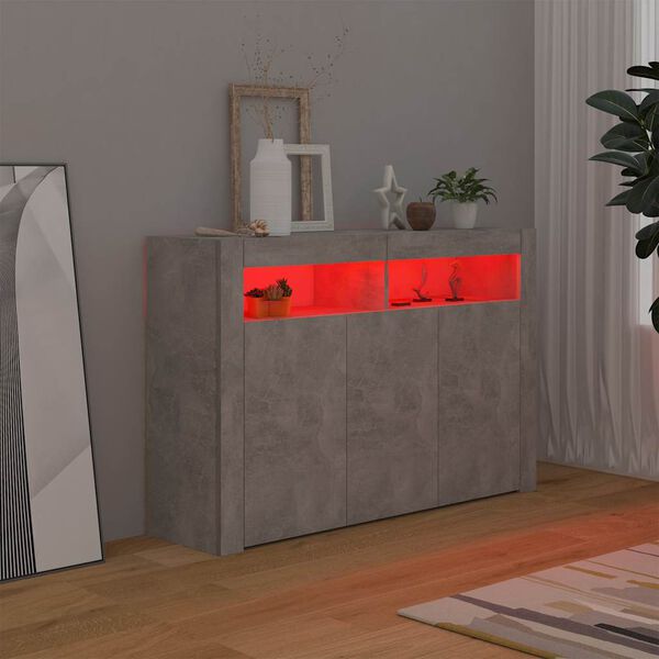 vidaXL Credenza con Luci LED Grigio Cemento 115,5x30x75 cm