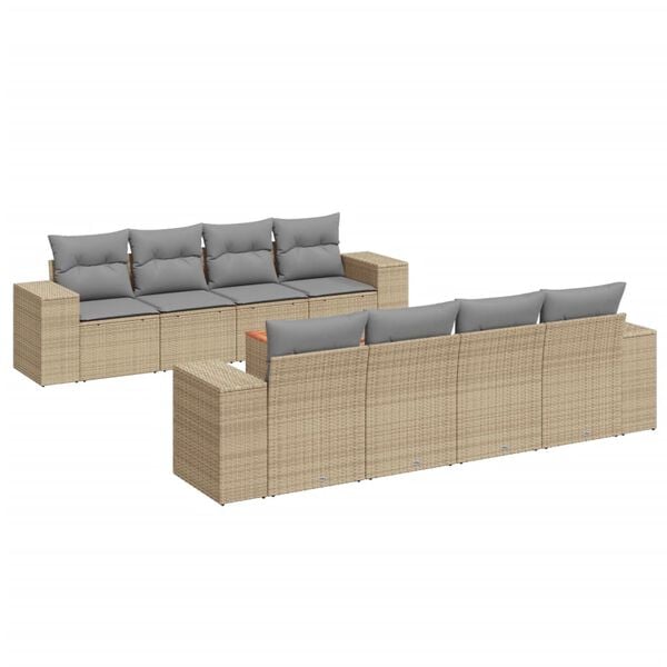vidaXL Set Divano da Giardino 9 pz con Cuscini Beige in Polyrattan