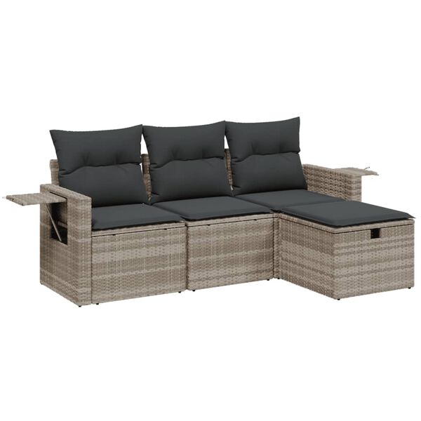 vidaXL Set Divano da Giardino 4pz con Cuscini Grigio Chiaro Polyrattan