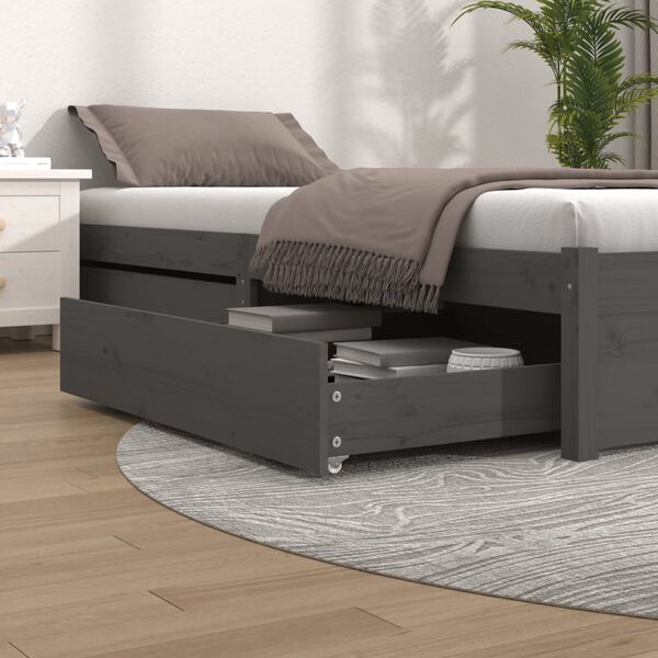 vidaXL Cassetti per Letto 2 pz in Legno Massello di Pino Grigio