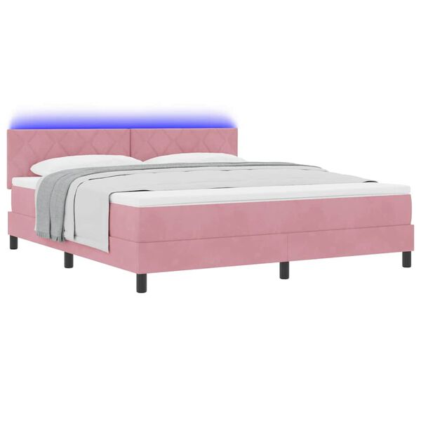 vidaXL Letto a Sorgente LED con materasso Rosa 180 x 200 cm Velluto