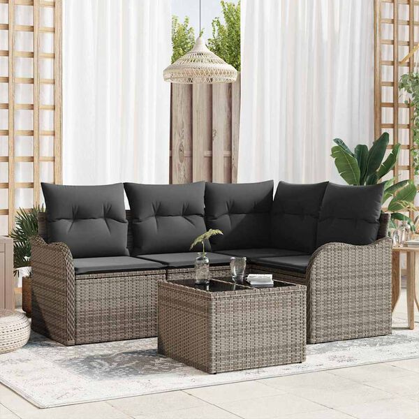 vidaXL Set Divano da Giardino con archiviazione 5 pcs Nero polyrattan
