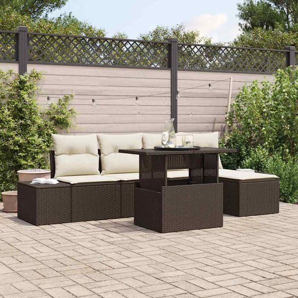vidaXL Set Divano da Giardino 6 pcs Marrone e Crema polyrattan