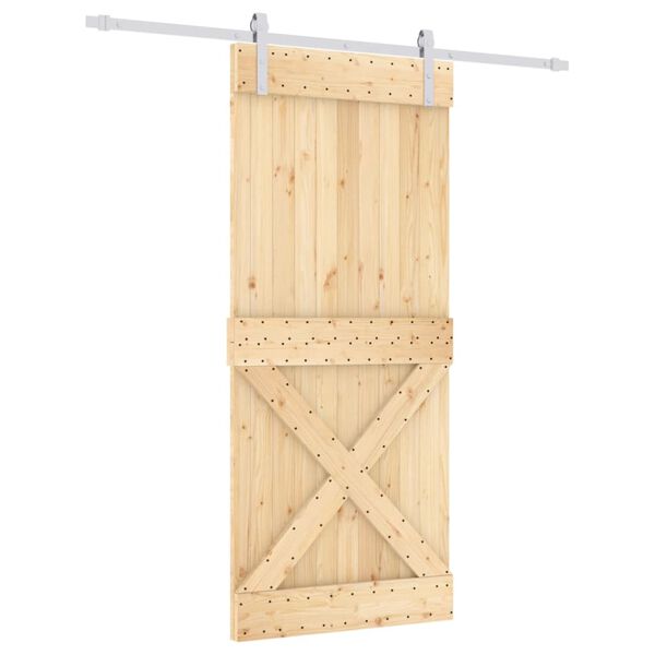 vidaXL Porta Scorrevole con Set Hardware 90x210 cm Legno Massello Pino