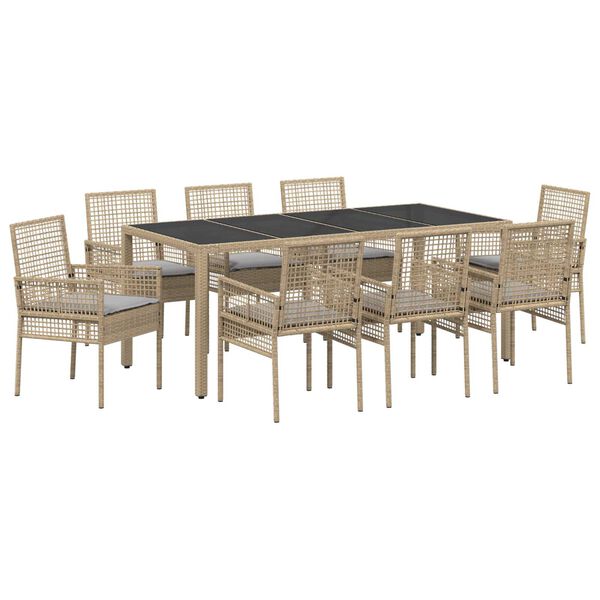 vidaXL Set da Pranzo per Giardino 9 pcs Beige polyrattan