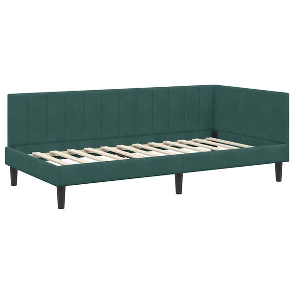 vidaXL Cornice del letto ad angolo Verde Scuro 90 cm x 190 cm Velluto
