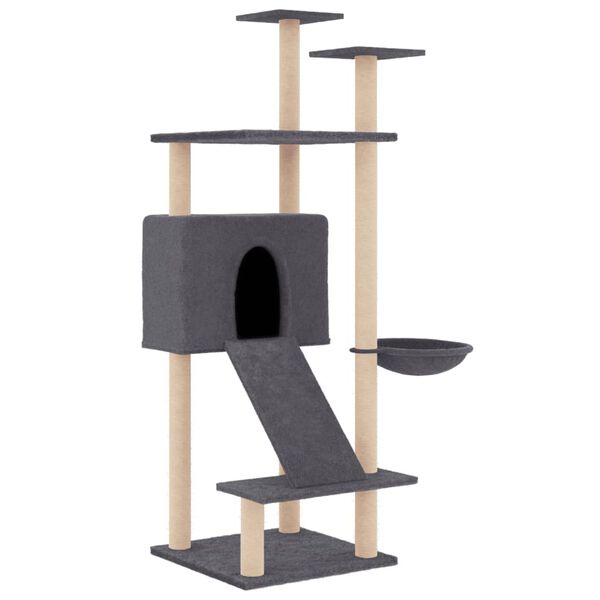 vidaXL Albero per Gatti con Tiragraffi in Sisal Grigio Scuro 153 cm