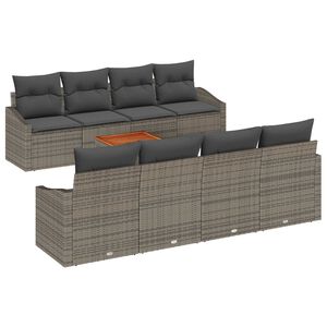 vidaXL Set Divano da Giardino con cuscino 9 pcs Grigio polyrattan