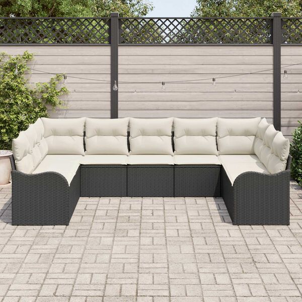 vidaXL Set Divano da Giardino 9 pcs Nero e bianco polyrattan